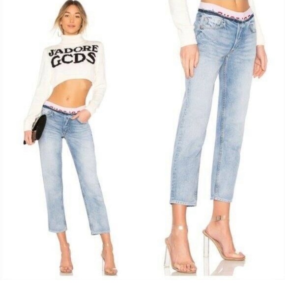 Grlfrnd Denim Turner Straight Leg Baggy Boy Elastic Band Distressed Zip Jeans 27 - Picture 2 of 8
